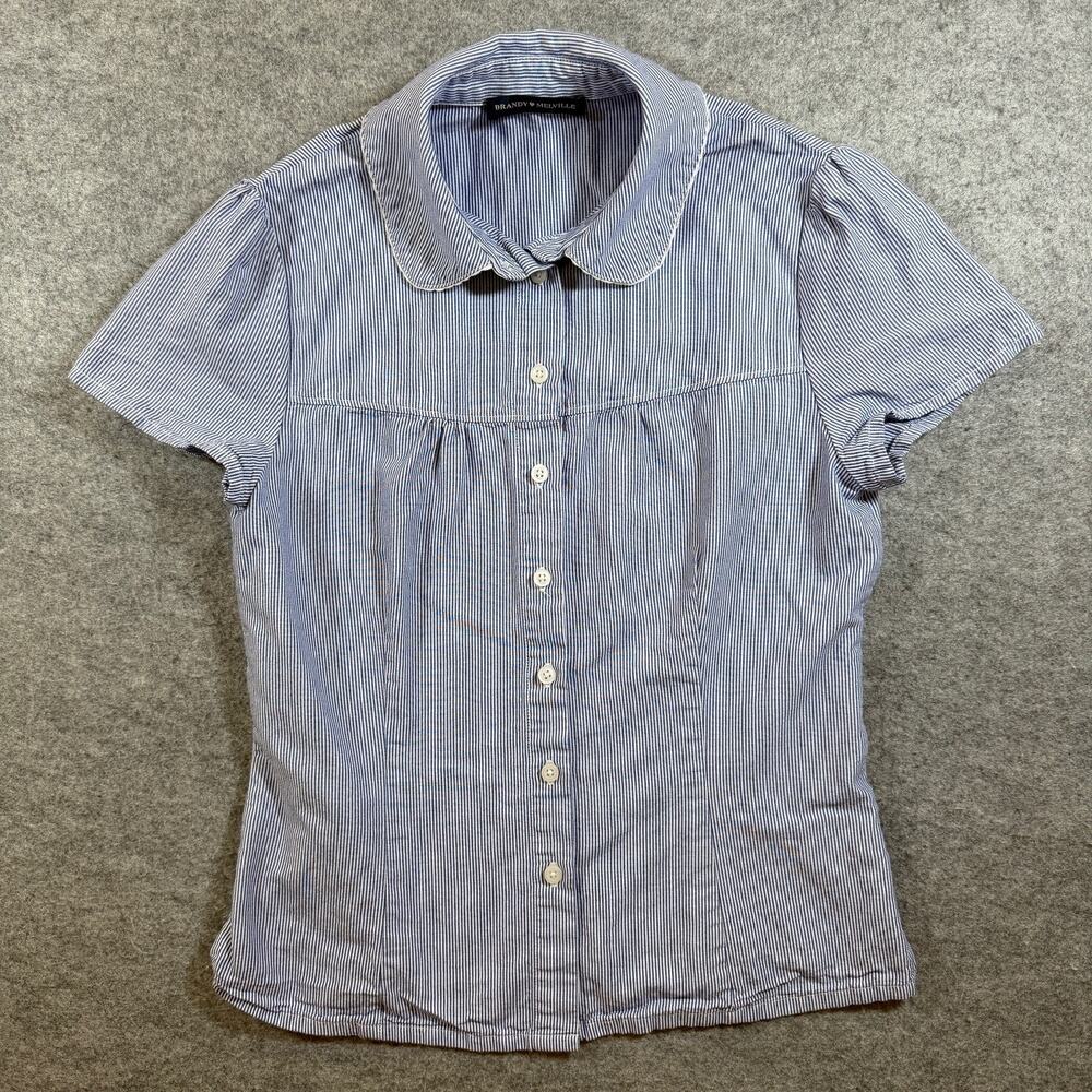 Brandy Melville Blouse Womens Blue White Stripe Button Up Cotton One Size Preppy